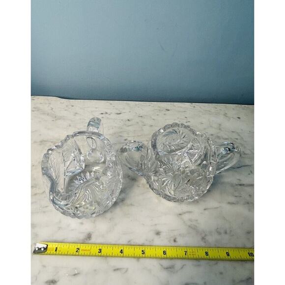 EUC American Brilliant Cut Crystal Glass Pinwheel Creamer Sugar Bowl Set ABP - Picture 5 of 16